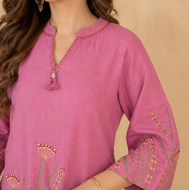 Embroidered Pink Kurta Set