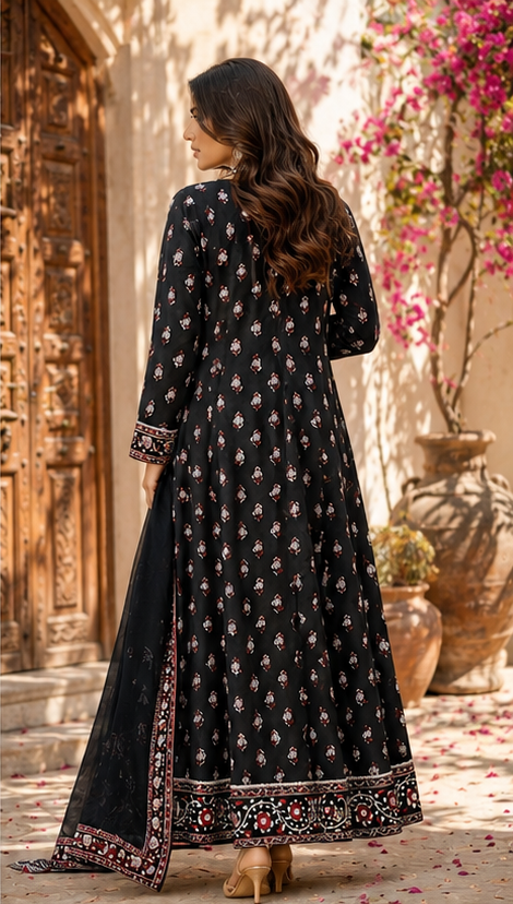Black Embroidered Anarkali Suit