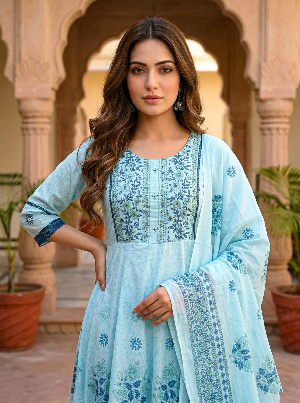 Elegant Blue Embroidered Suit Set