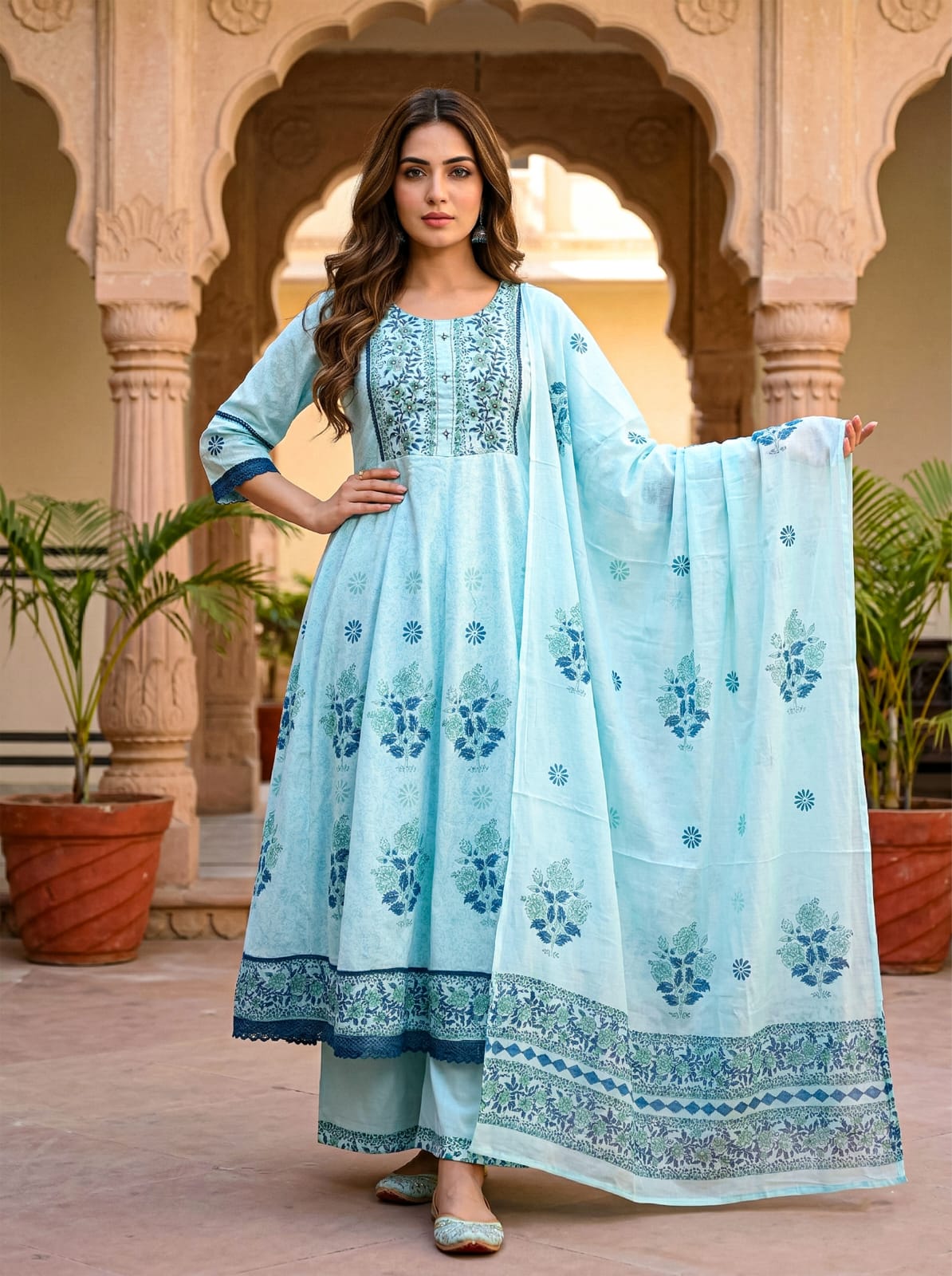 Elegant Blue Embroidered Suit Set
