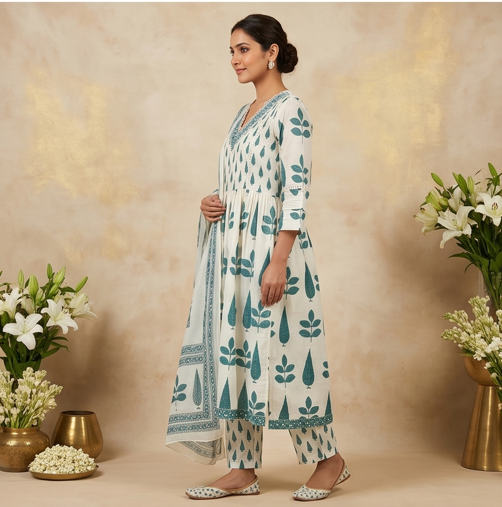 Floral Printed Cotton Kurta Set