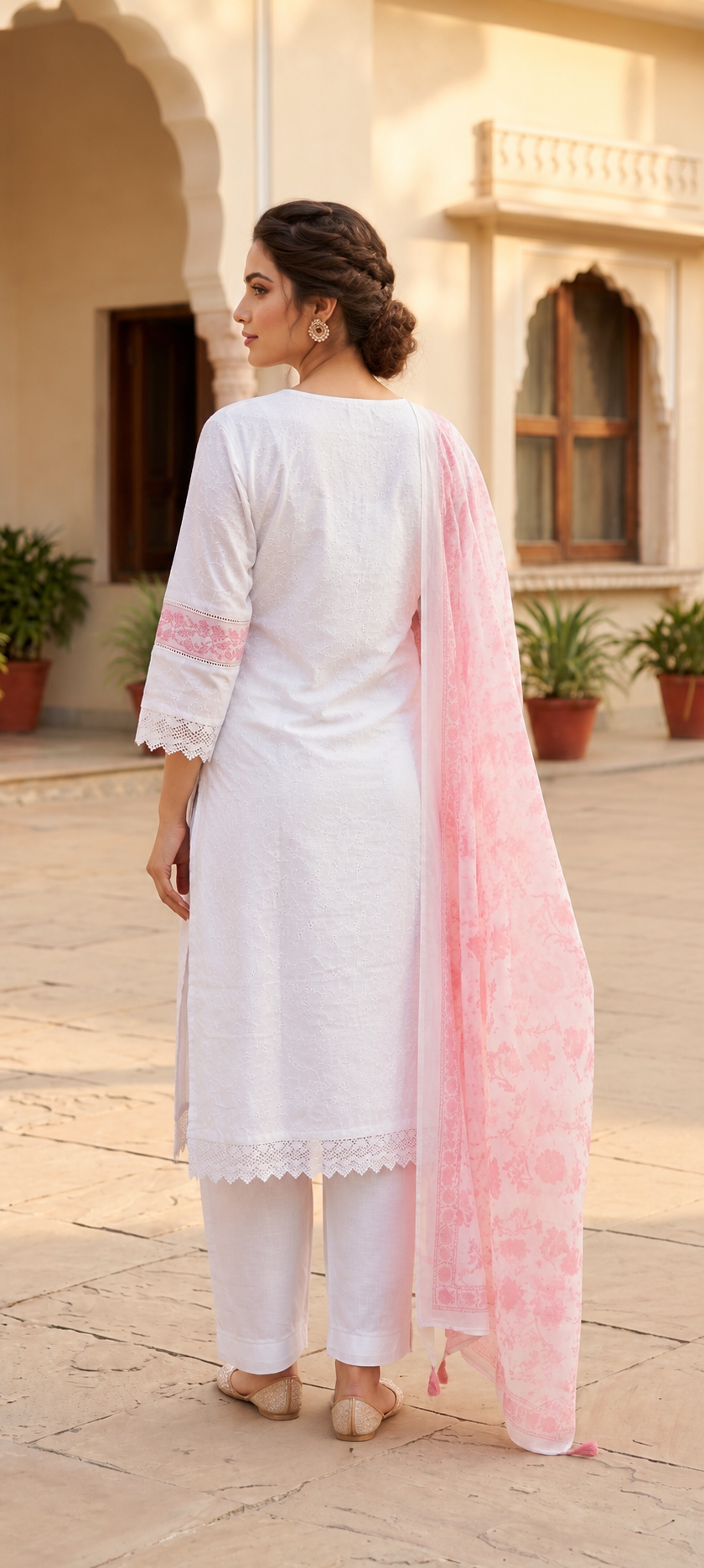 Pastel Pink Embroidered Cotton Kurta Set