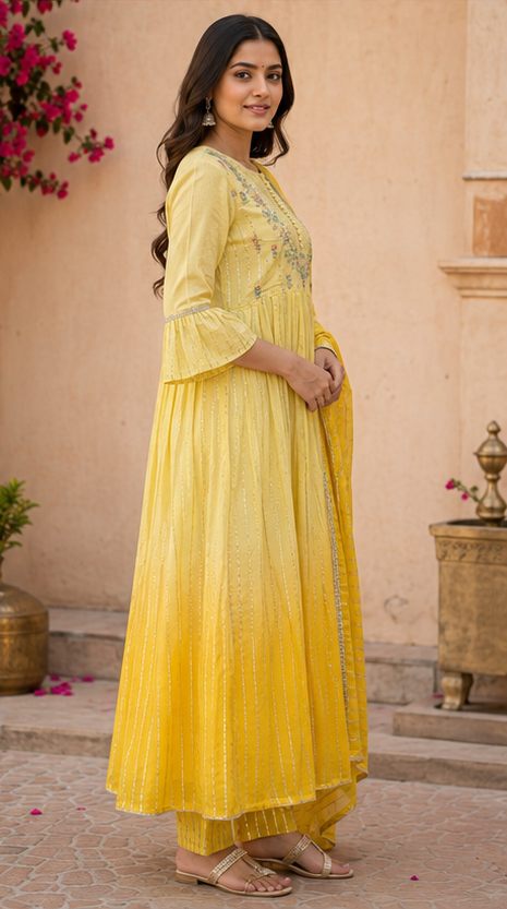 Yellow Anarkali Kurta Set