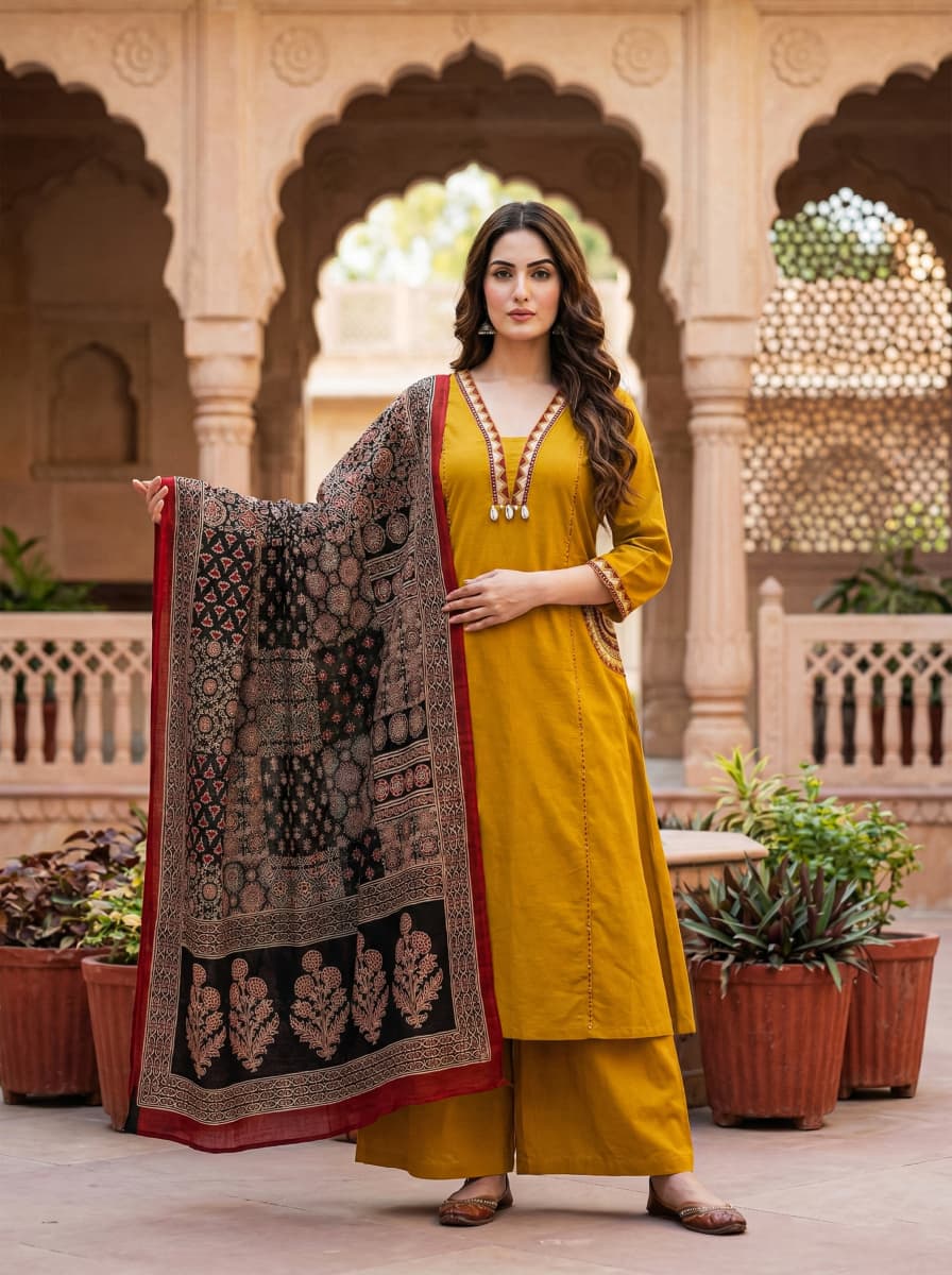 Mustard Ethnic Kurta Set