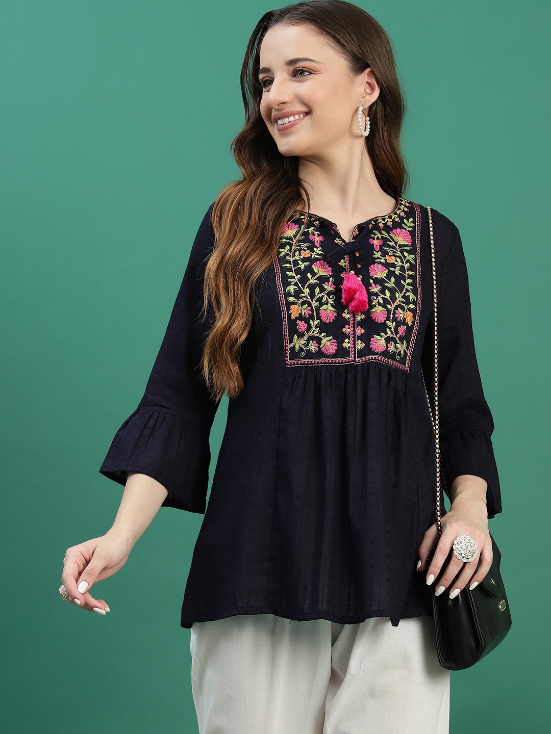 Embroidered Black Cotton Kurti