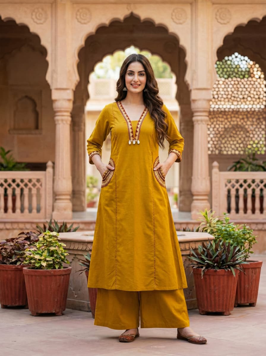 Mustard Ethnic Kurta Set