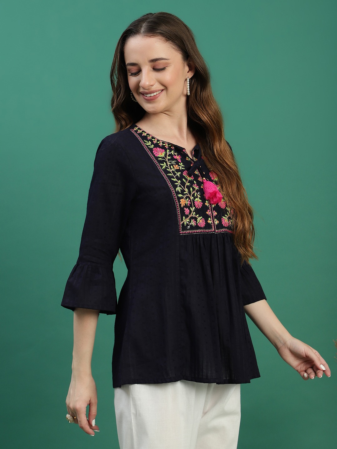 Embroidered Black Cotton Kurti
