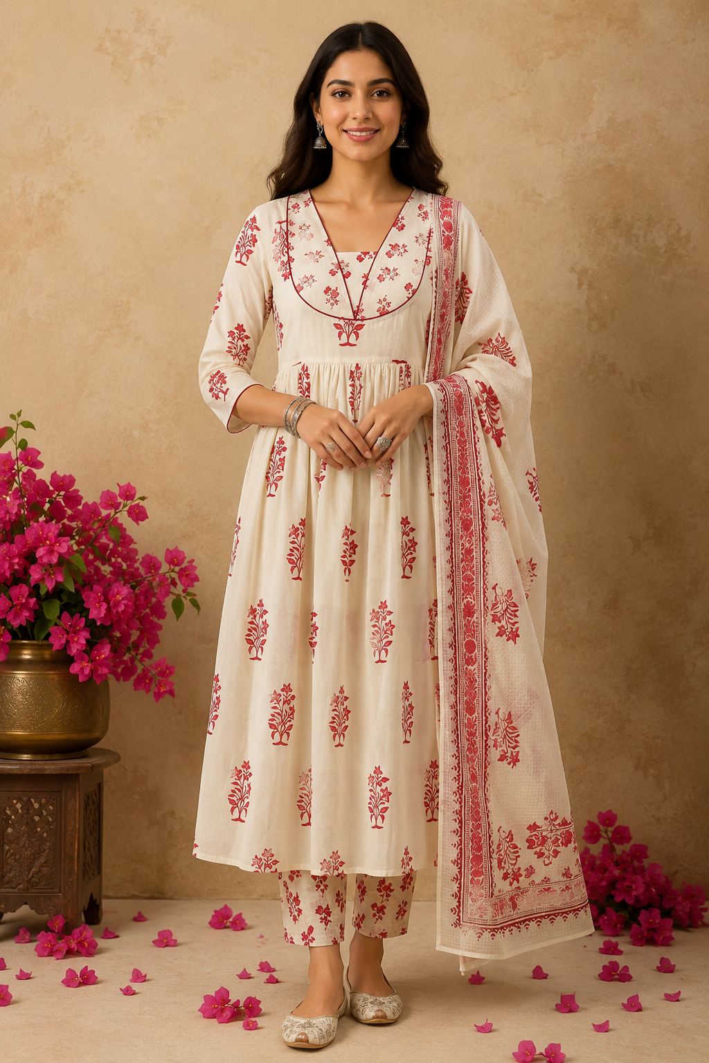 Floral Printed Anarkali Suit Set