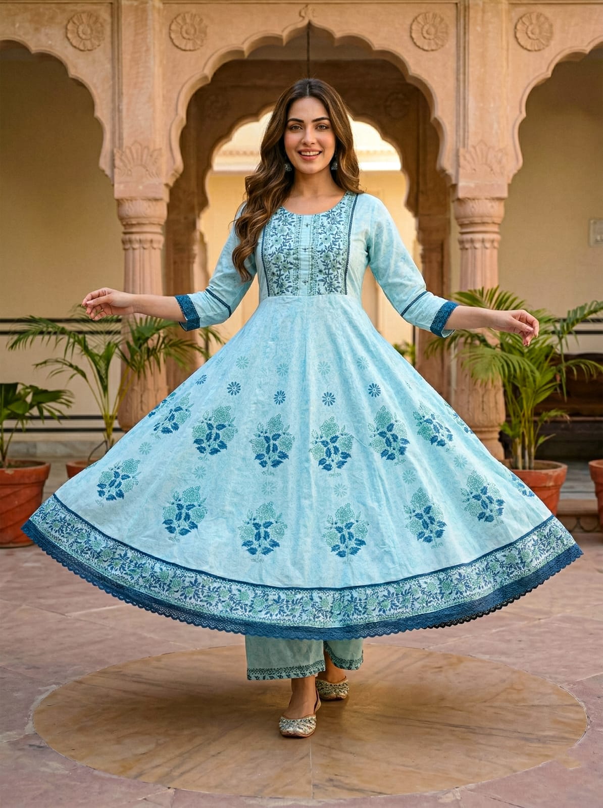 Elegant Blue Embroidered Suit Set