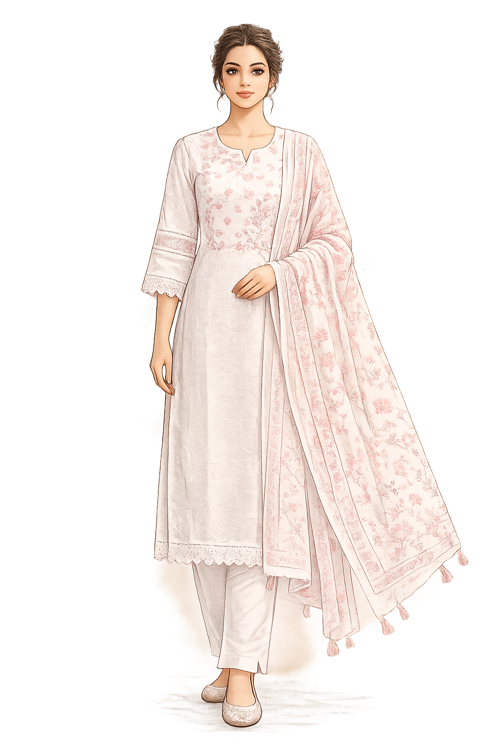 Pastel Pink Embroidered Cotton Kurta Set