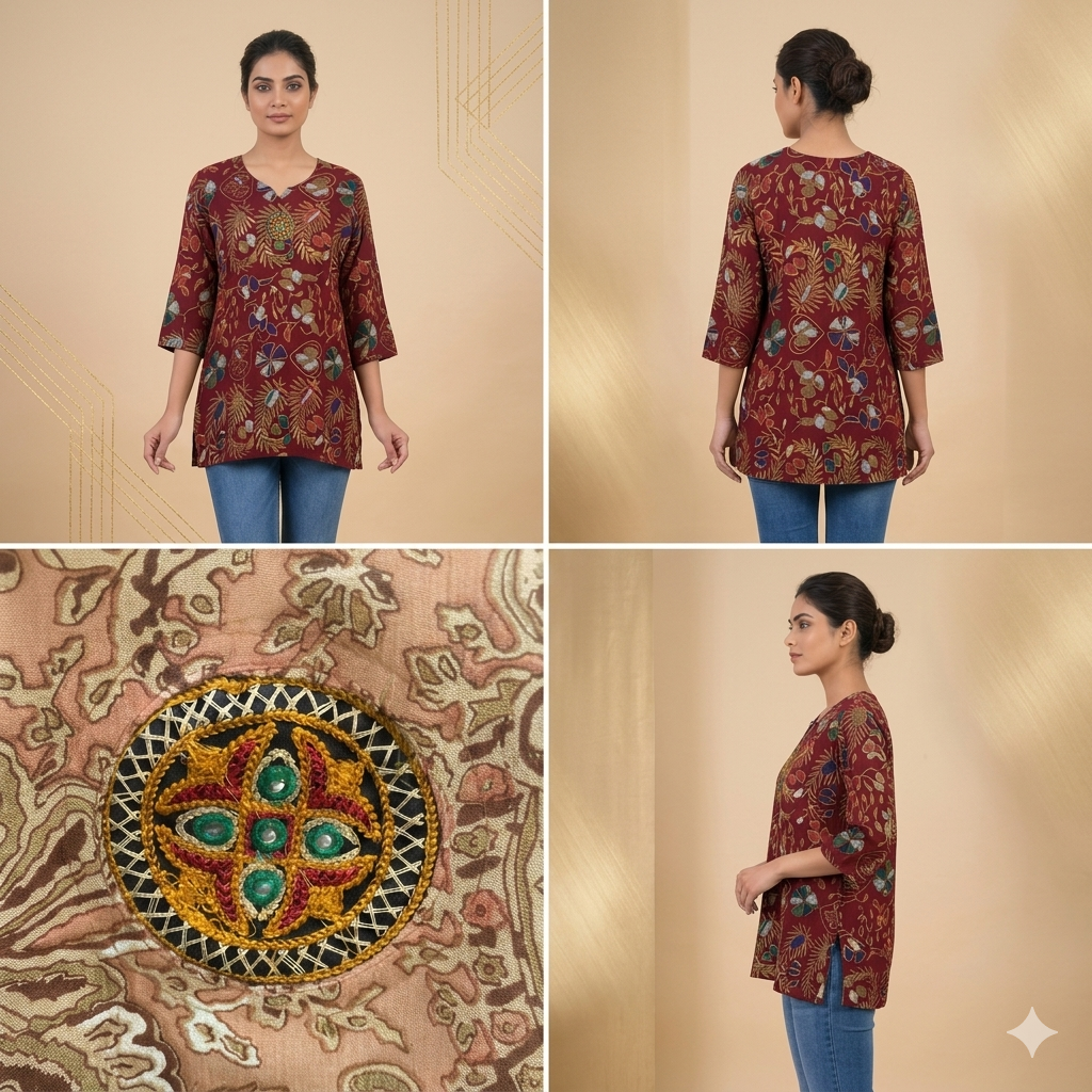 Floral Printed Maroon Tunic