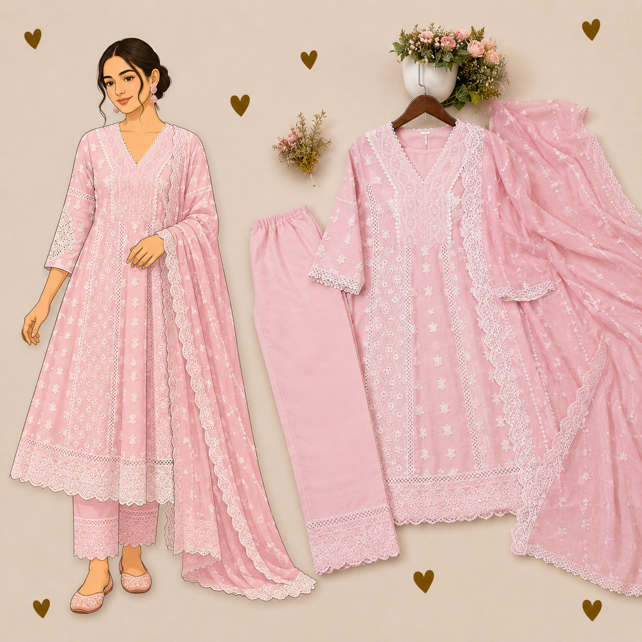 Pink Embroidered Kurta Set
