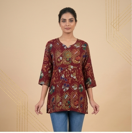 Floral Printed Maroon Tunic