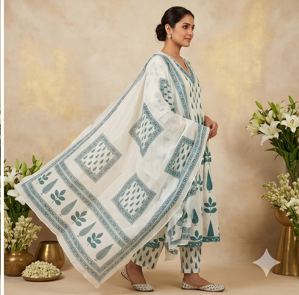 Floral Printed Cotton Kurta Set