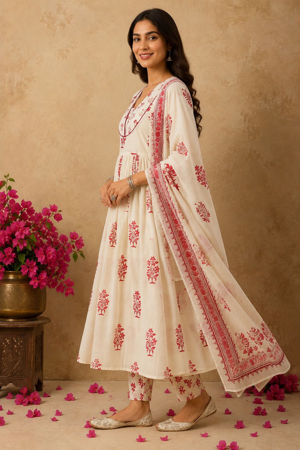 Floral Printed Anarkali Suit Set