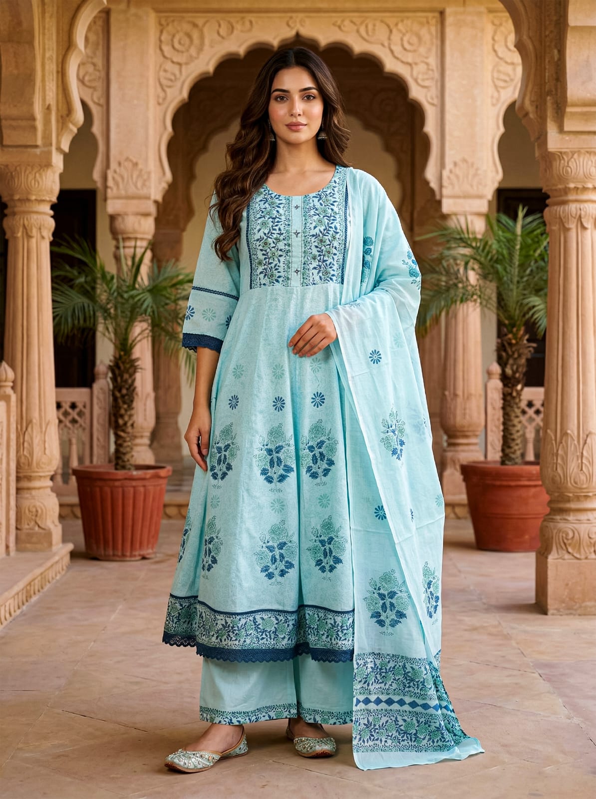 Elegant Blue Embroidered Suit Set