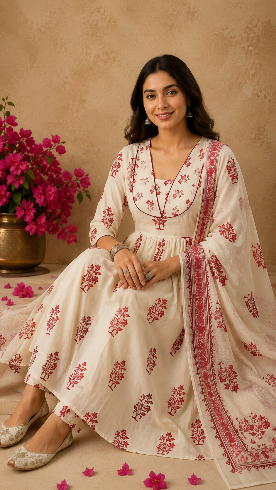 Floral Printed Anarkali Suit Set