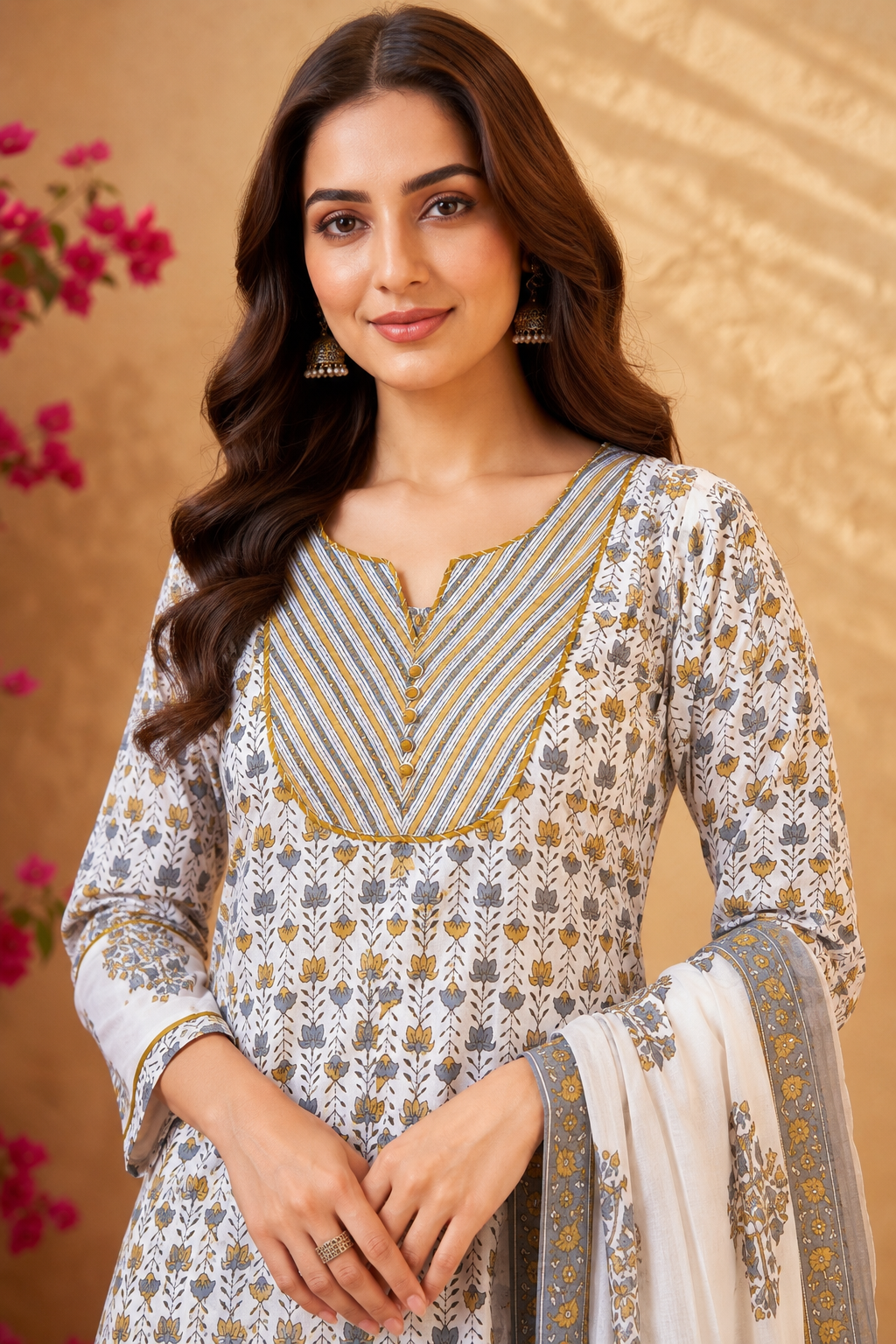 Elegant White Printed Kurta Set