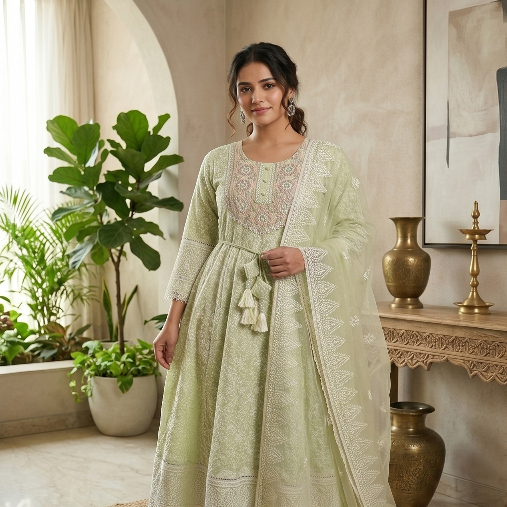 Pastel Green Embroidered Anarkali Suit