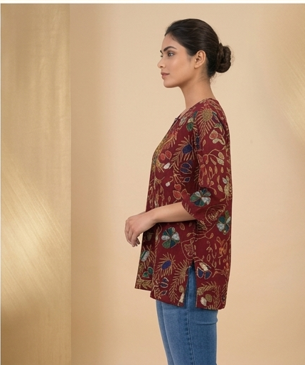 Floral Printed Maroon Tunic