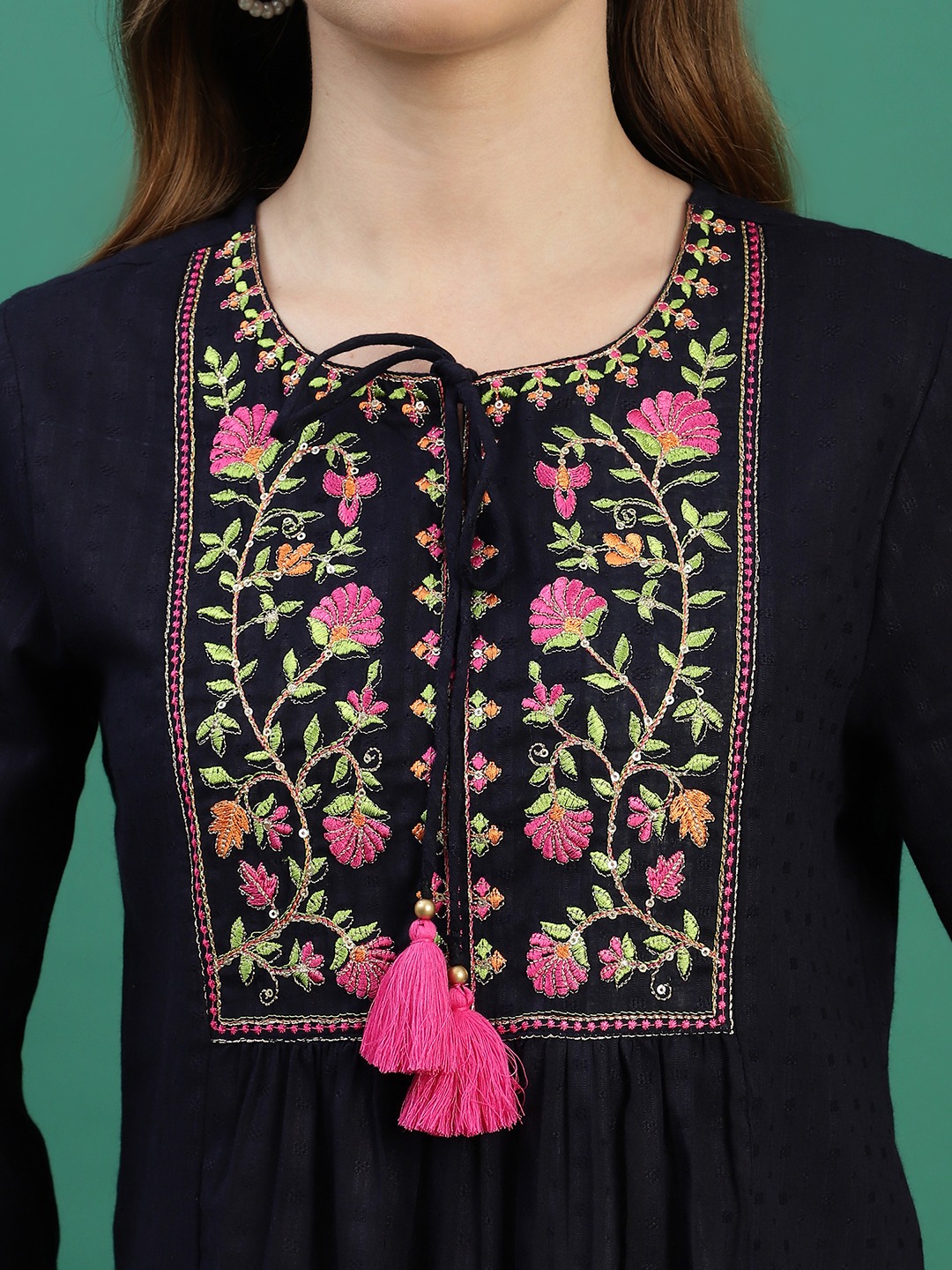 Embroidered Black Cotton Kurti