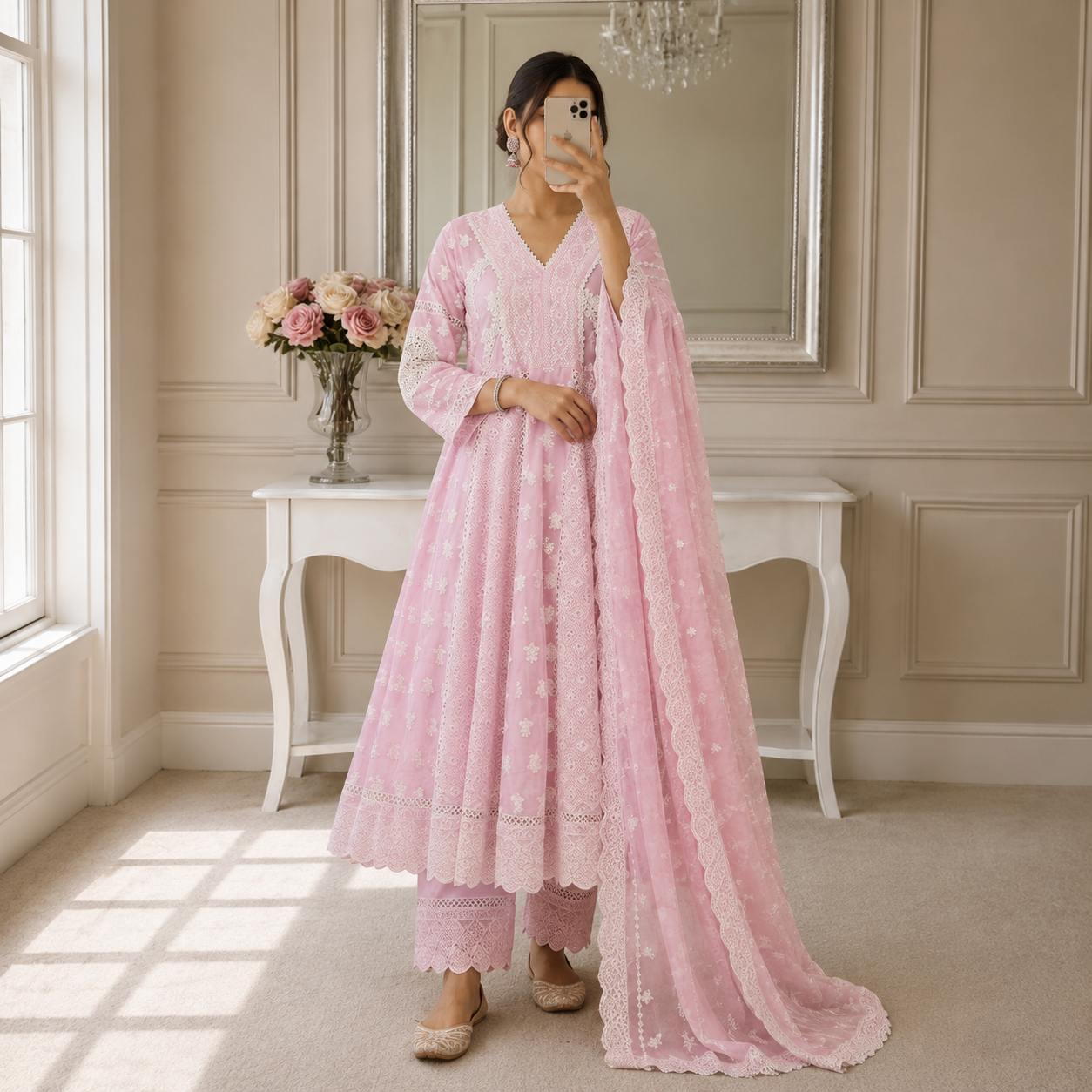Pink Embroidered Kurta Set