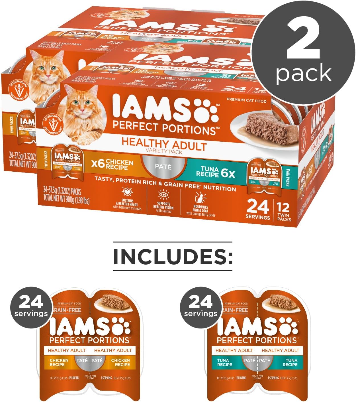 IAMS Perfect Portions Sensitive Digestion & Skin Wet Cat Food Pate, Healthy Adult Grain Free Pate