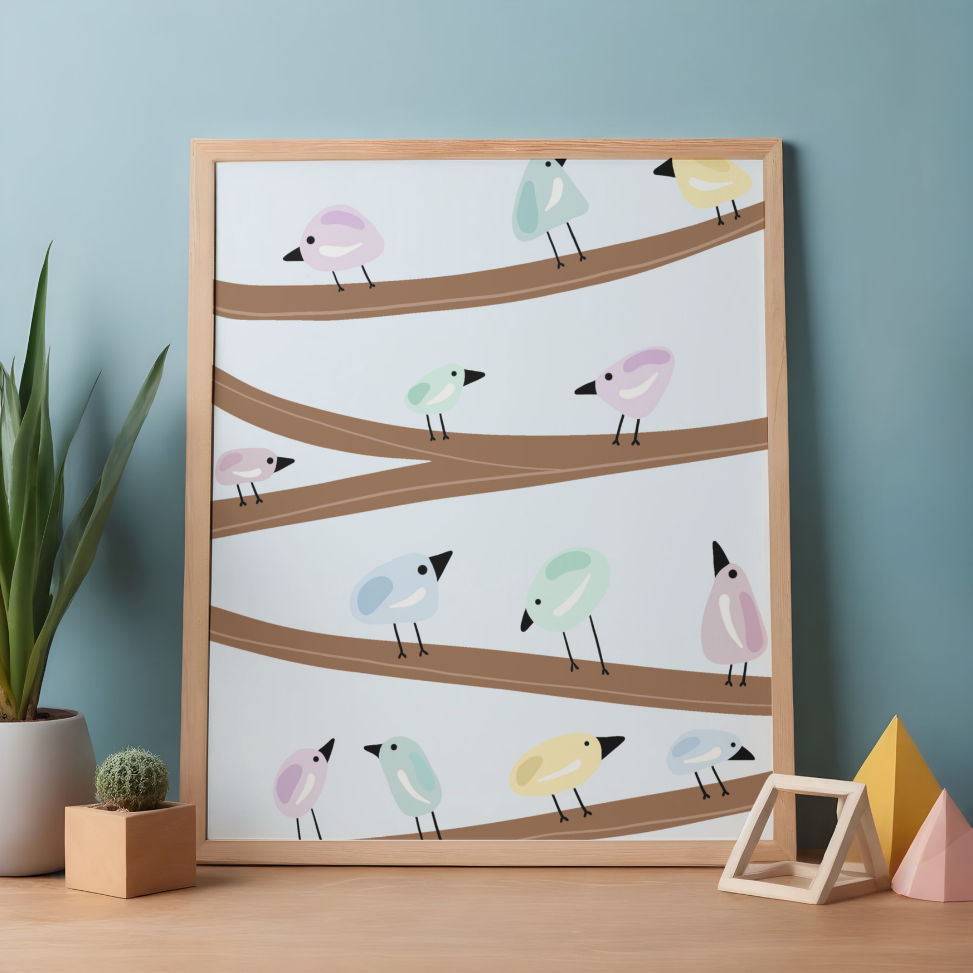 Pastel Birds Wall Art-A4 Unframed