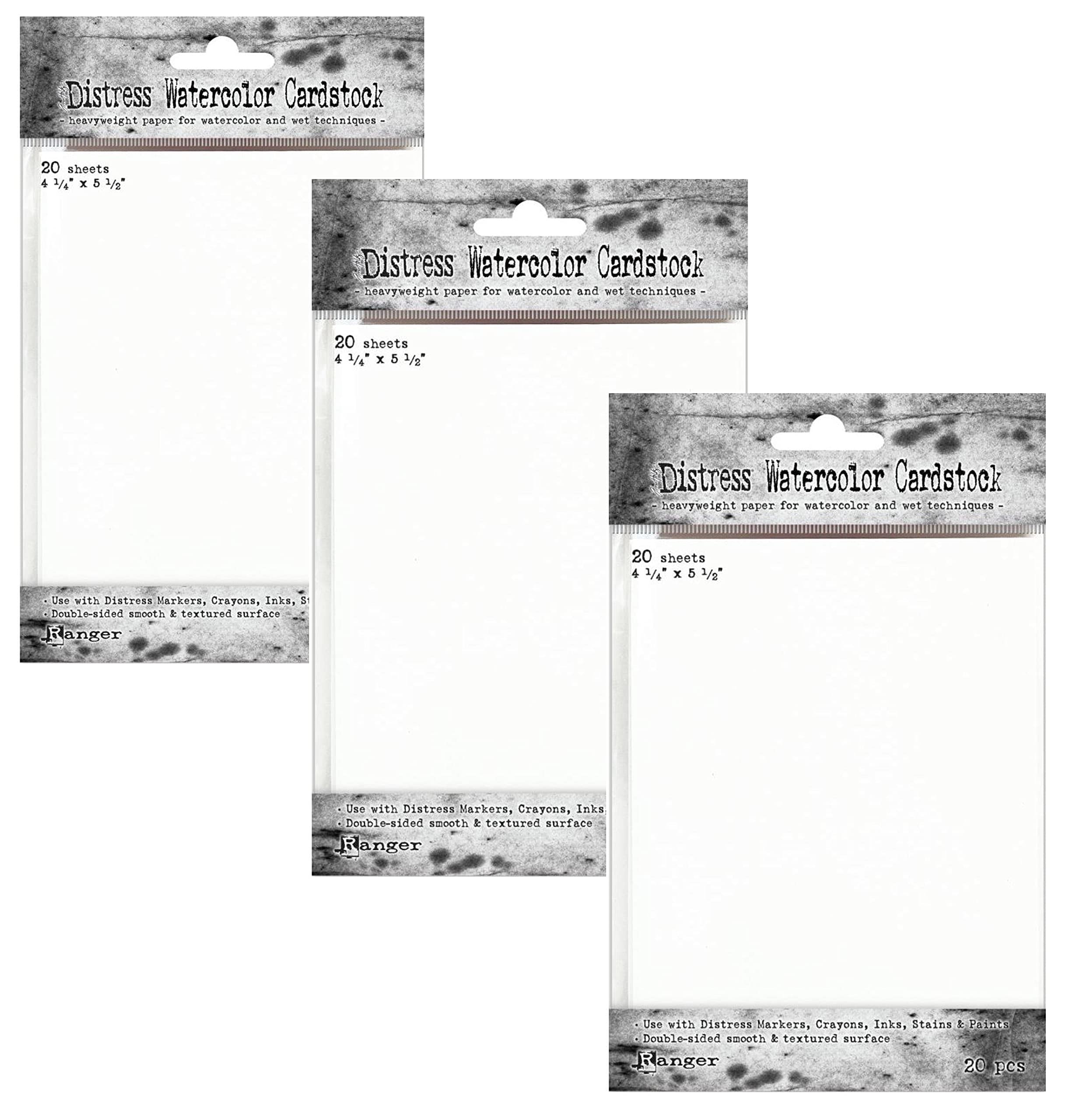 3-Pack of Tim Holtz Distress Watercolor Cardstock, 4.25 x 5.5 inches, 60 Sheets Total