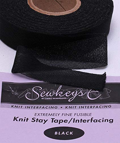 Field's Fabrics Black - 1" Fusible Knit Stay Tape - 1" X 25 Yards SewkeysE Extremely Fine Knit Interfacing Sold by The 25 Yard Roll (KST1-BL) M494.02