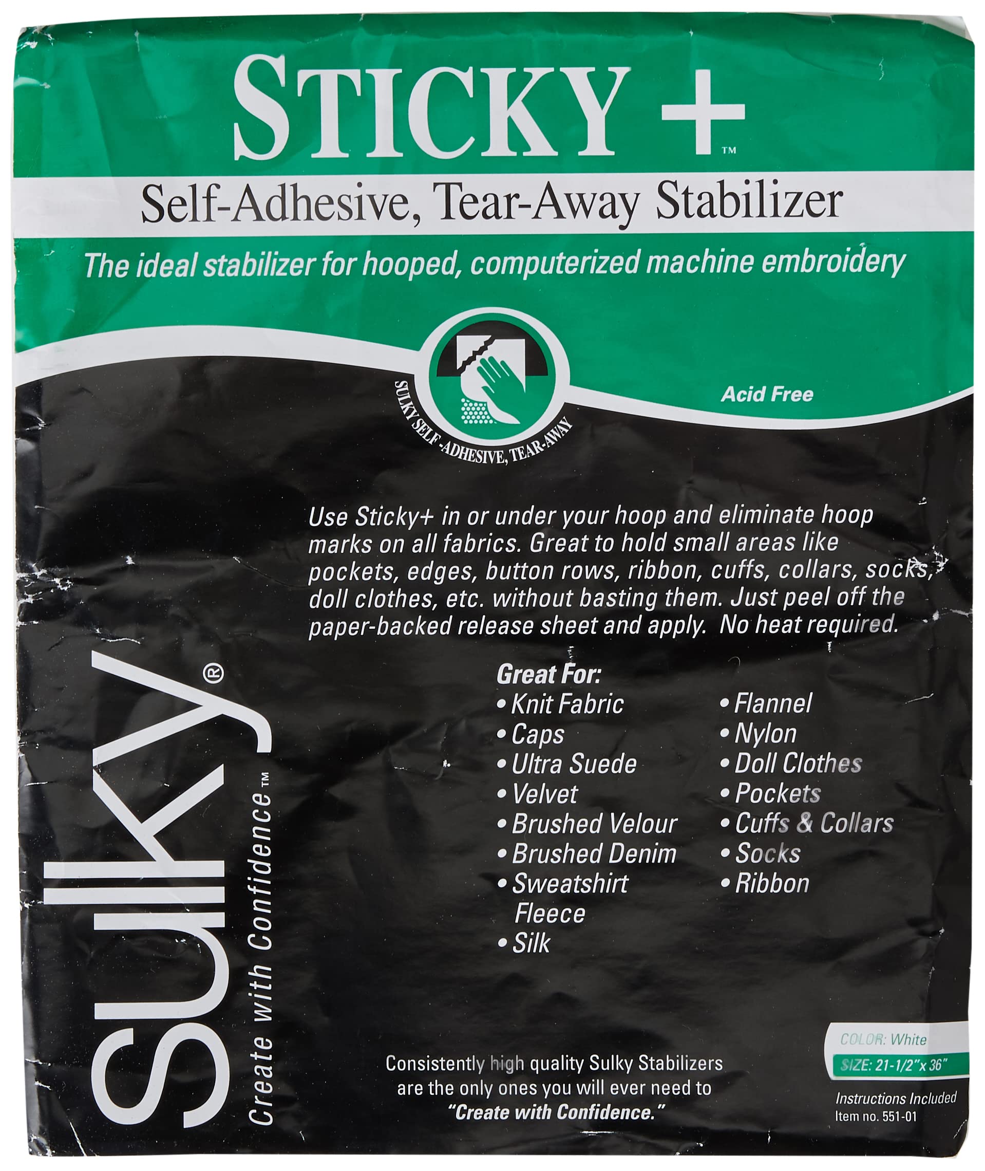 Sulky Sticky Self, 22.5-Inch by 36-Inch, Adhesive Tear/Away Stabilizer