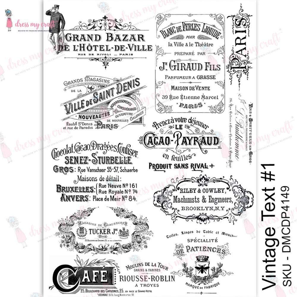 Dress My Craft Transfer Me Sheet A4-Vintage Text #1