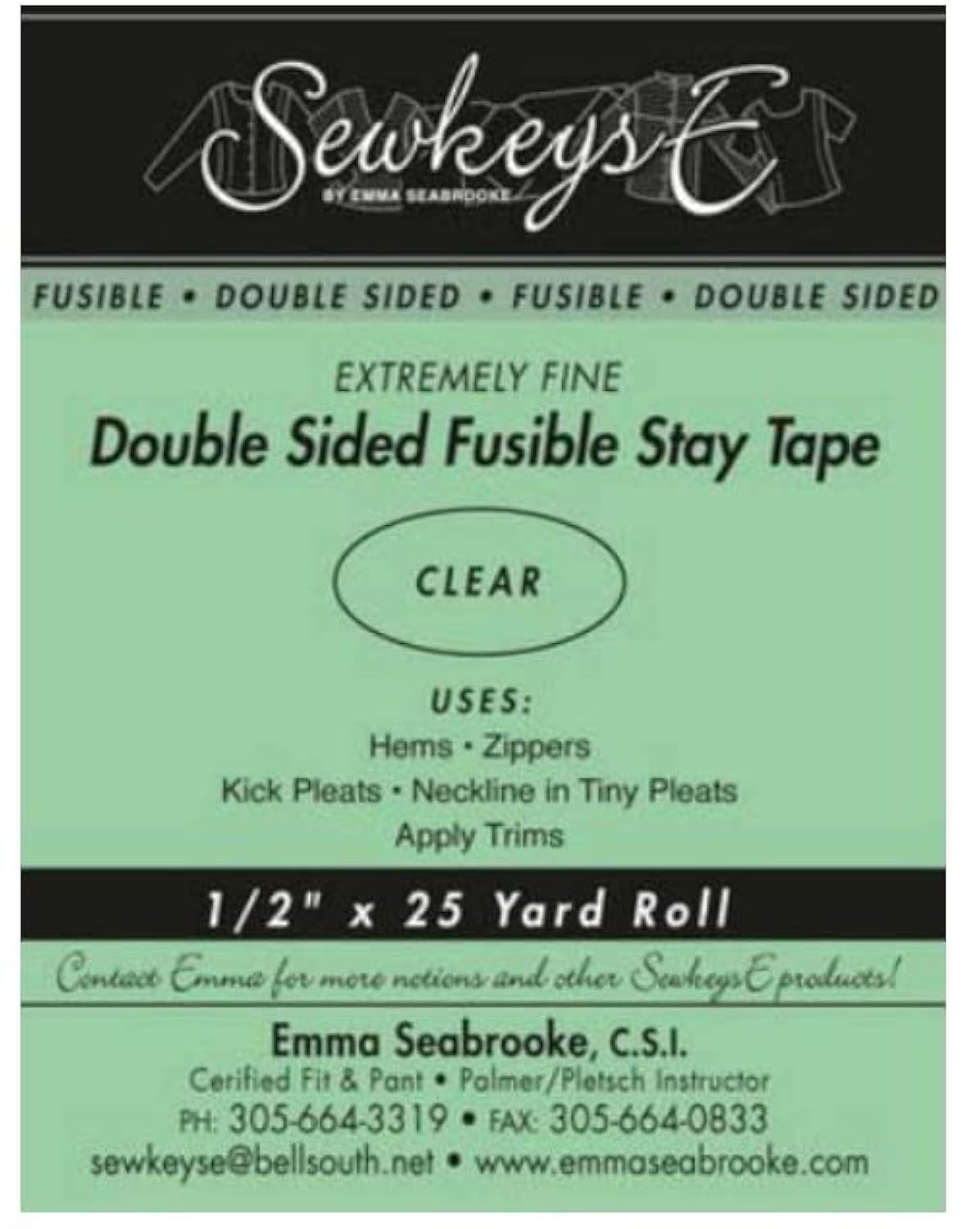 Field's Fabrics Clear - 1/2" Double Sided Fusible Stay Tape - 0.5" X 25 Yards SewkeysE Extremely Fine Sold by The 25 Yard Roll (DSFST.5) M494.21