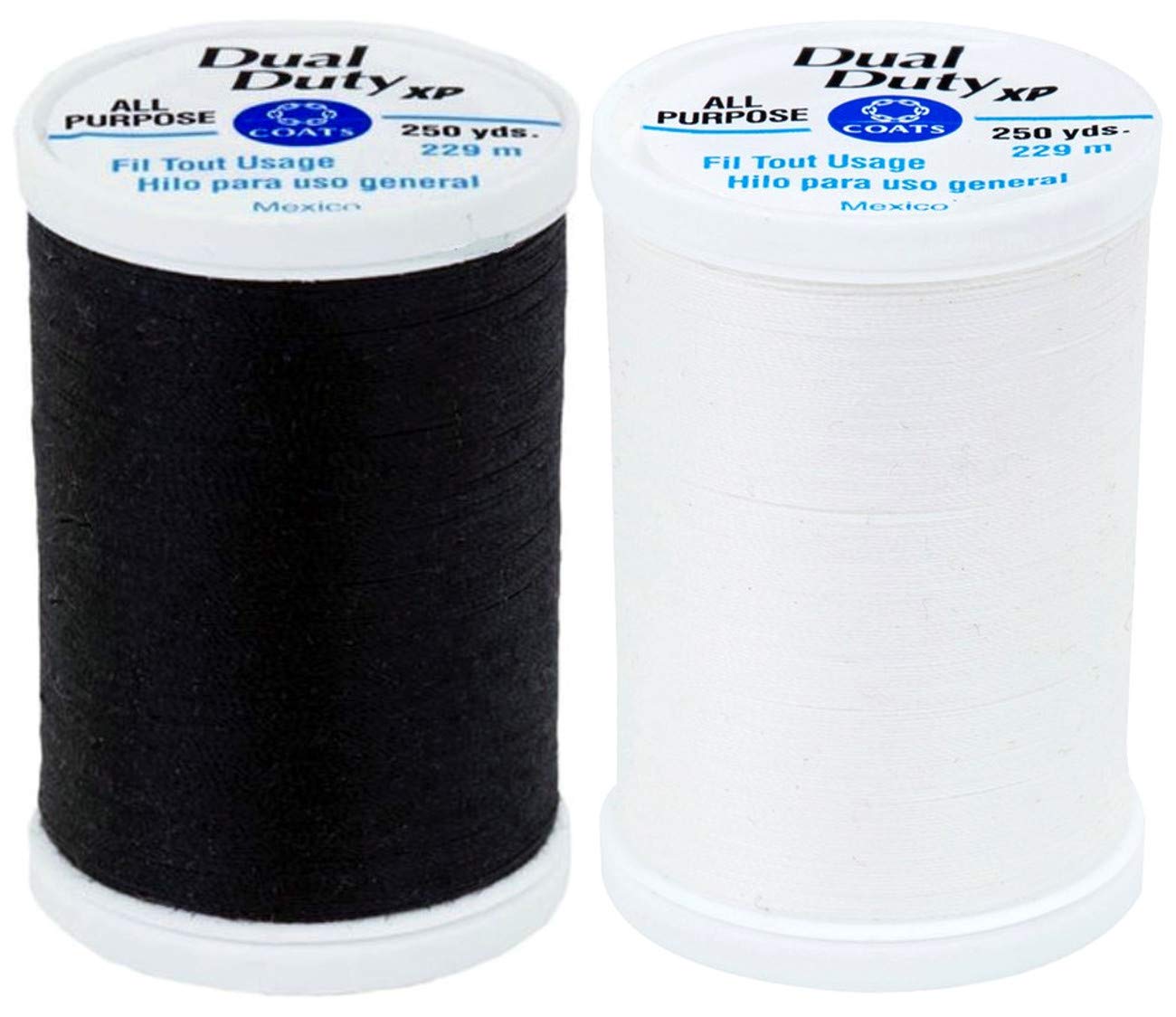 Coats Black & White Bundle - Dual Duty XP General Purpose Thread 250 yards each