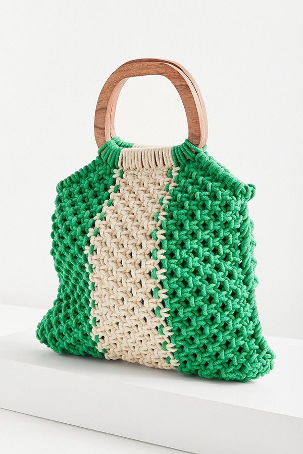 Handcrafted Macramé Handbag with Wooden Handle