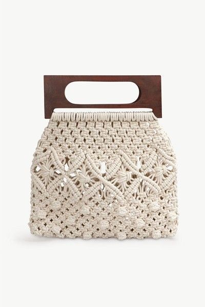 Handcrafted Macramé Handbag with Wooden Handle