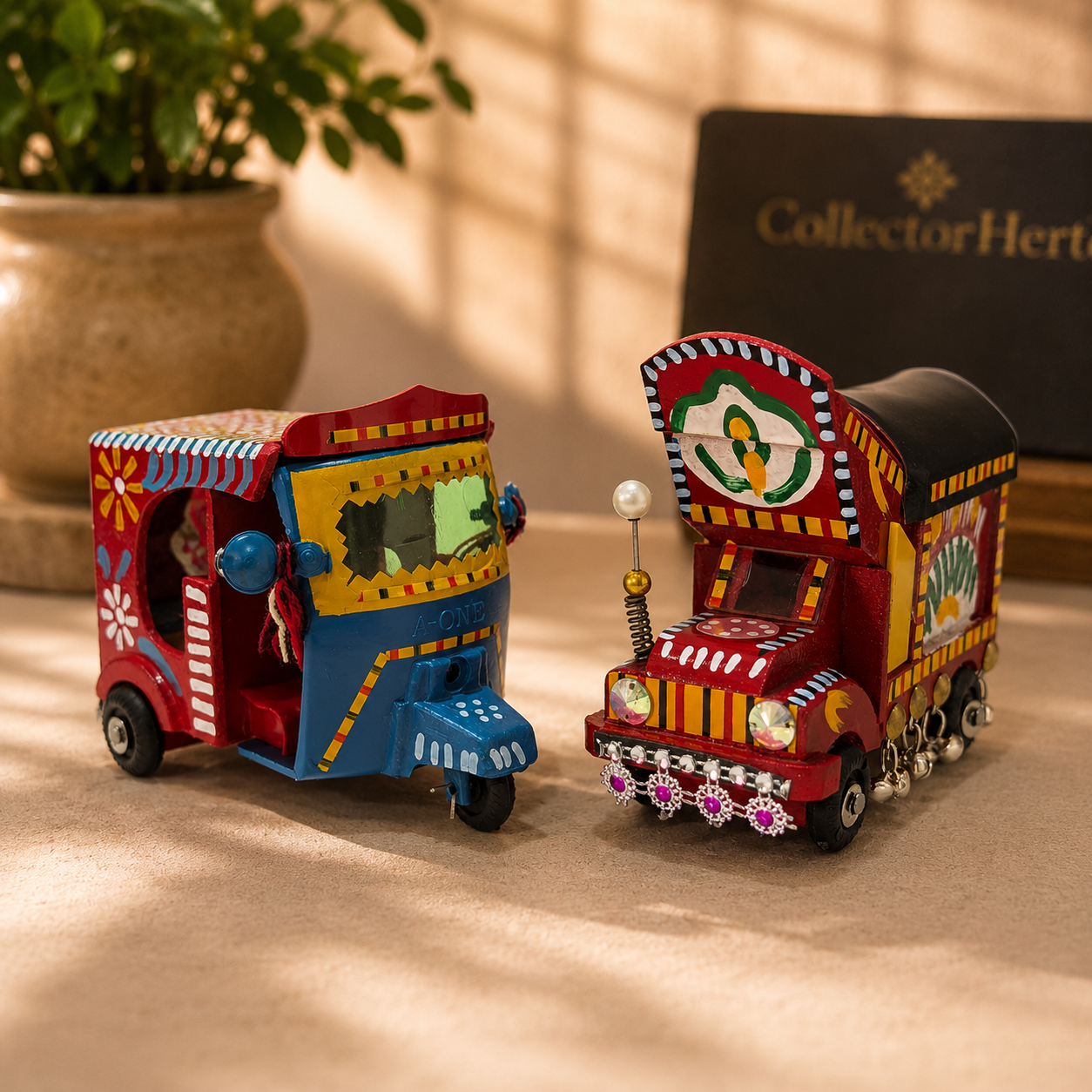 Hand-Painted Truck & Rickshaw Set