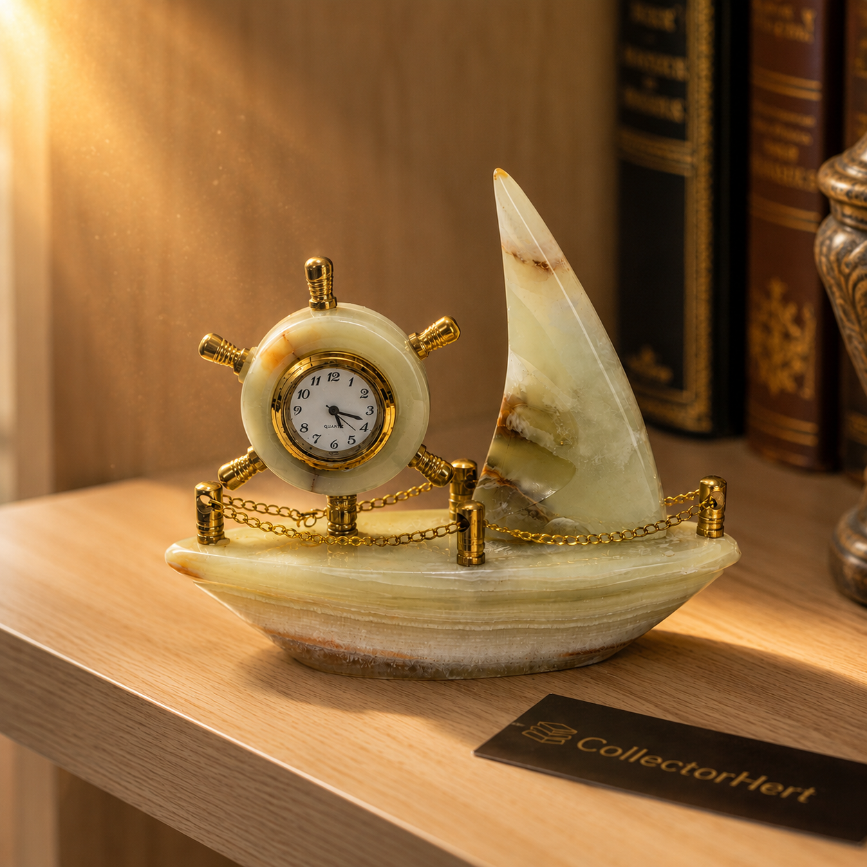 Onyx Marble Sailboat Desk Clock