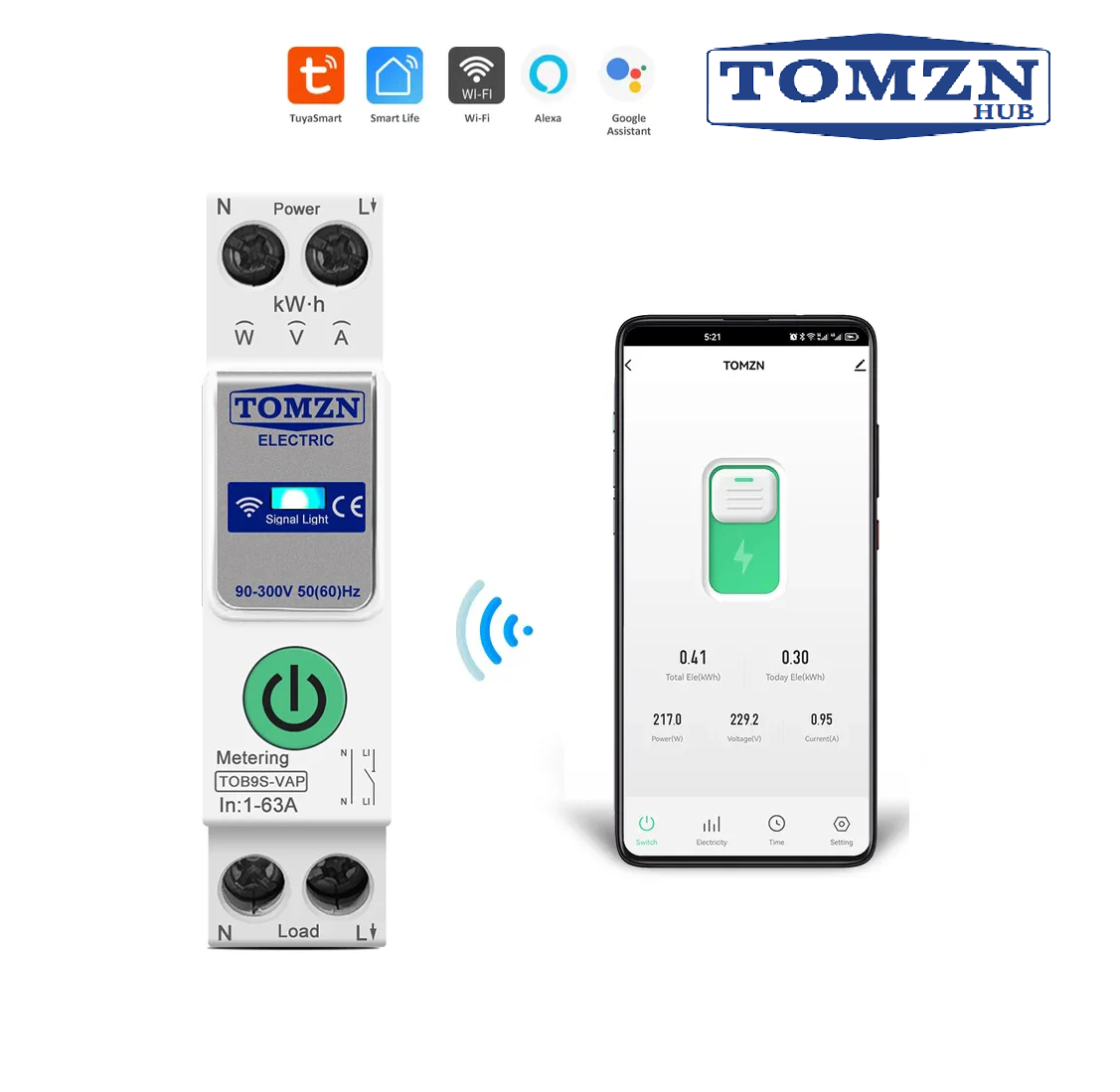 TOMZN TOB9S-VAP Smart WiFi Switch Breaker type
