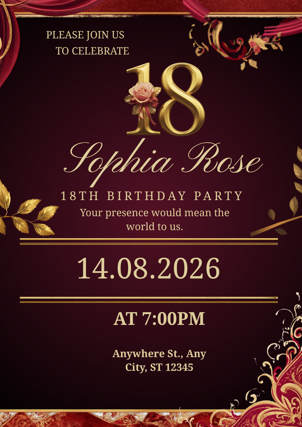 Elegant 18th Birthday Invitation Template