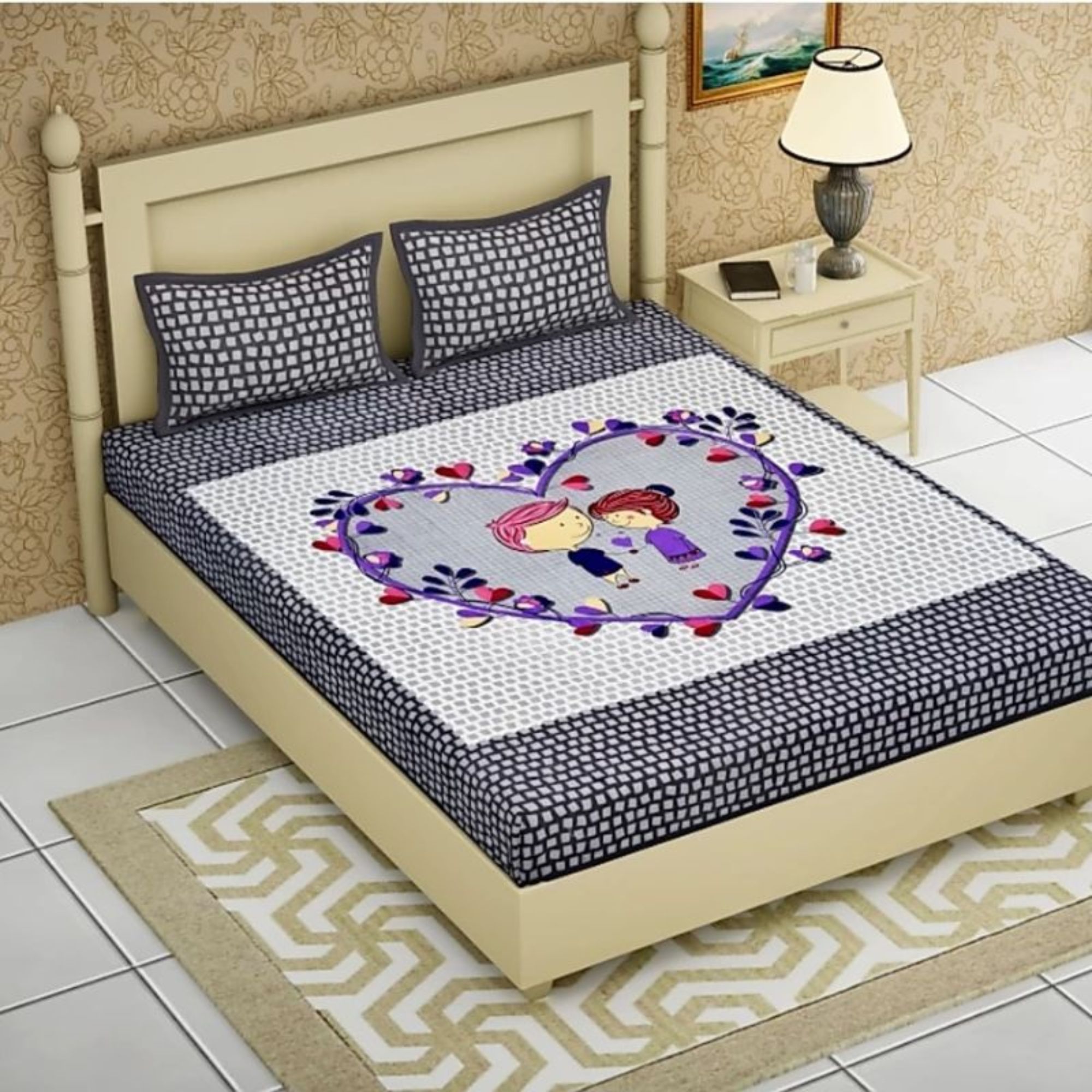 Couple Printed Double Bedsheet Set