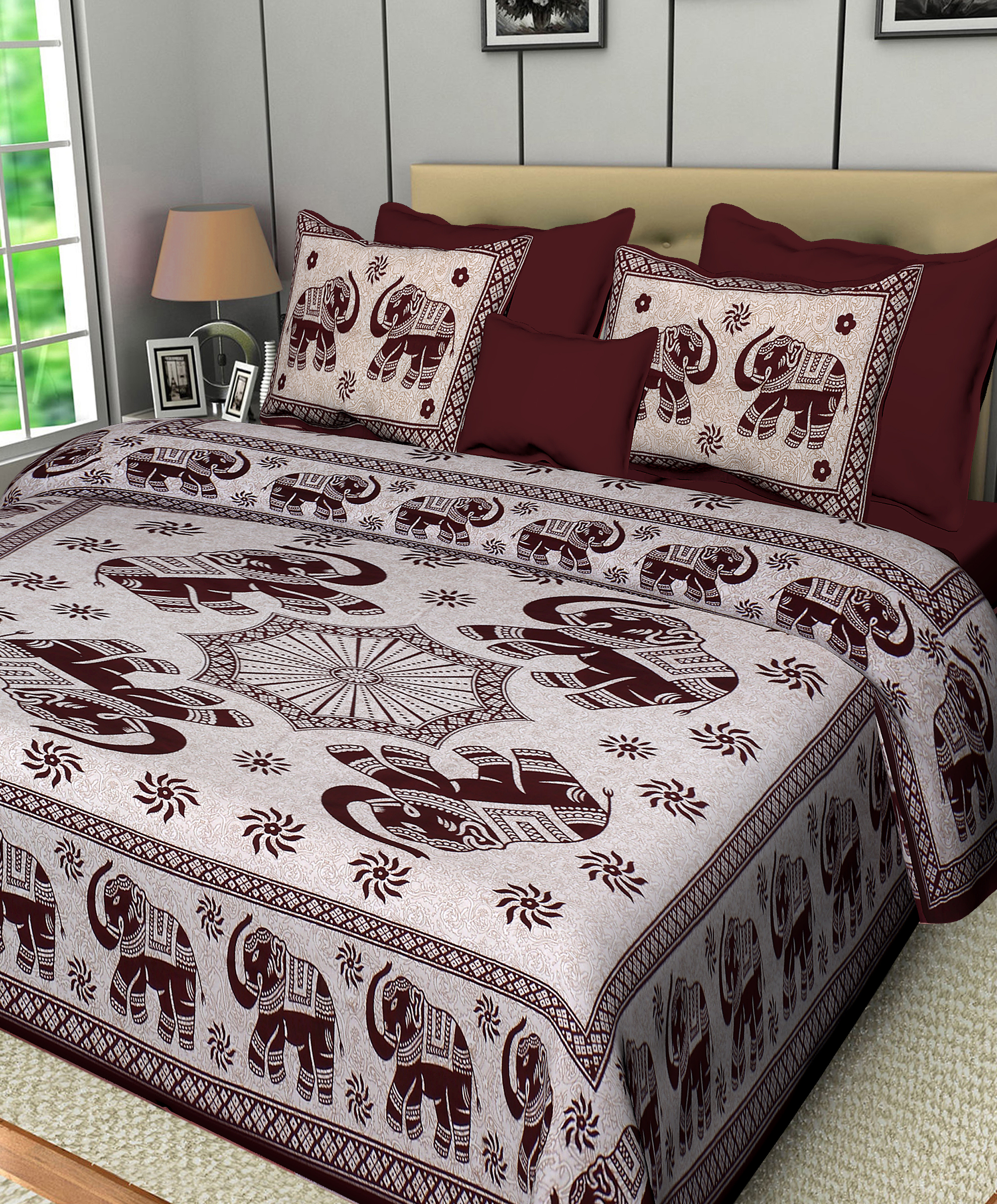 Elephant Print Double Bedsheet Set