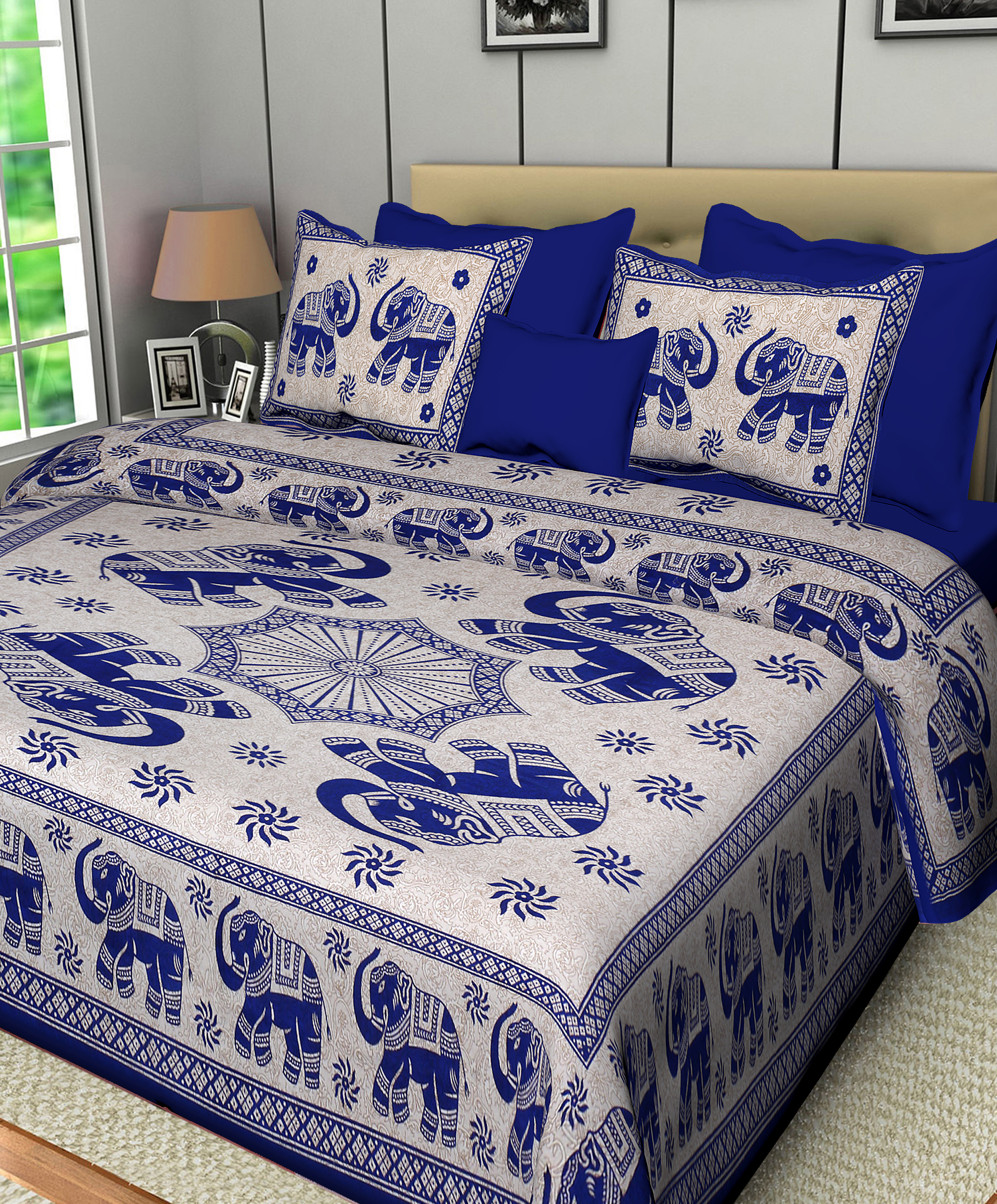 Cotton Elephant Print Bedsheet Set