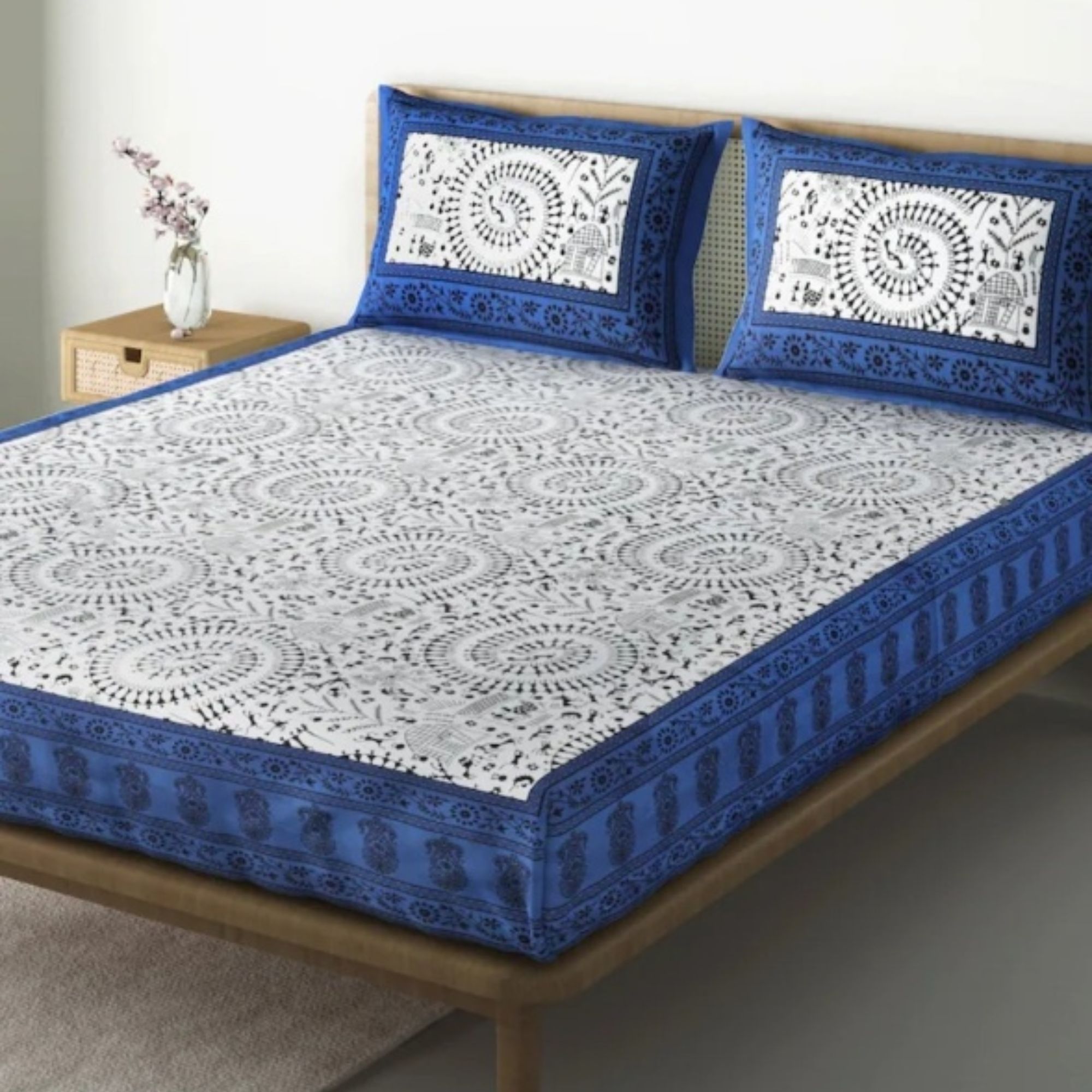 Blue Mandala Cotton Bedsheet Set
