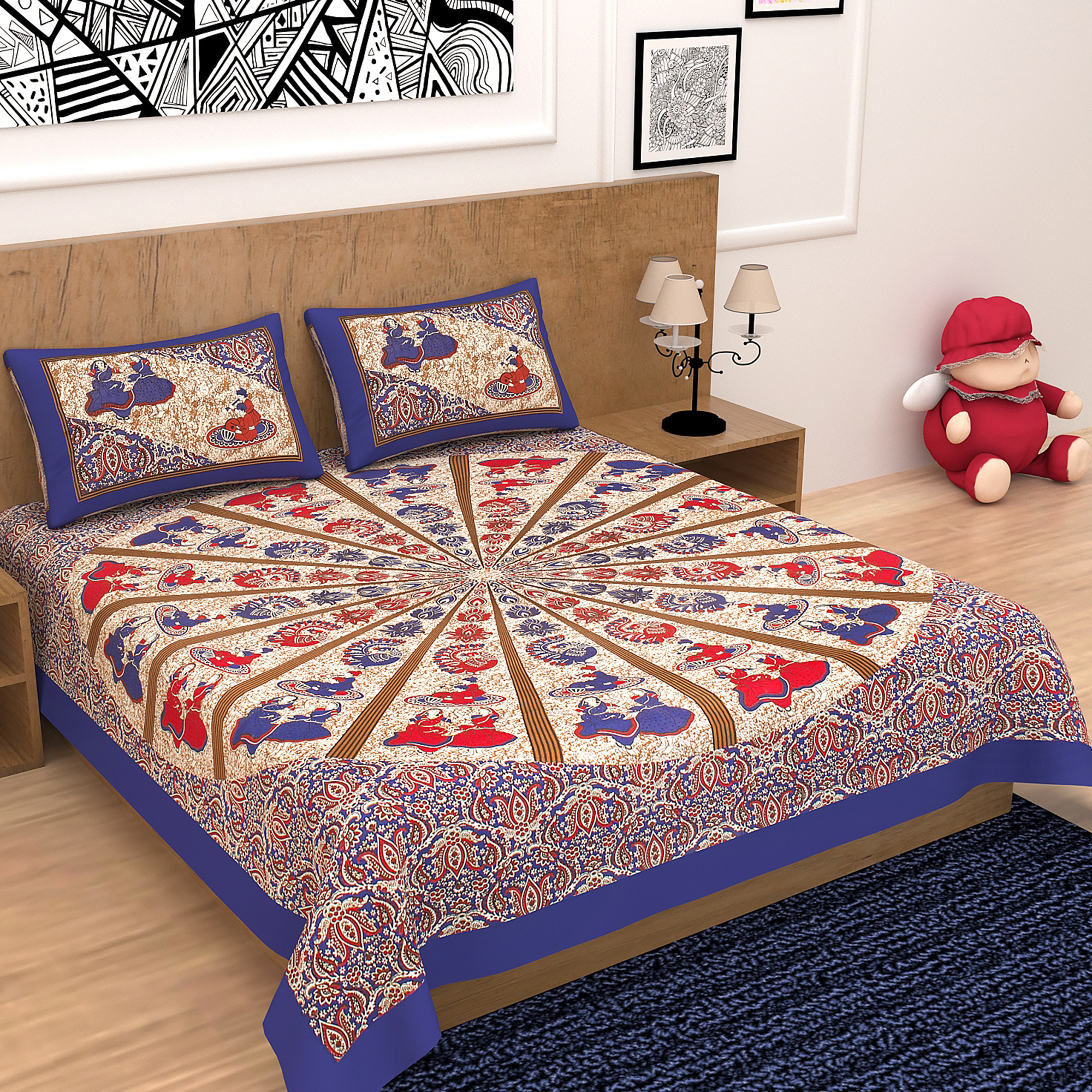 Ethnic Elephant Print Double Bedsheet