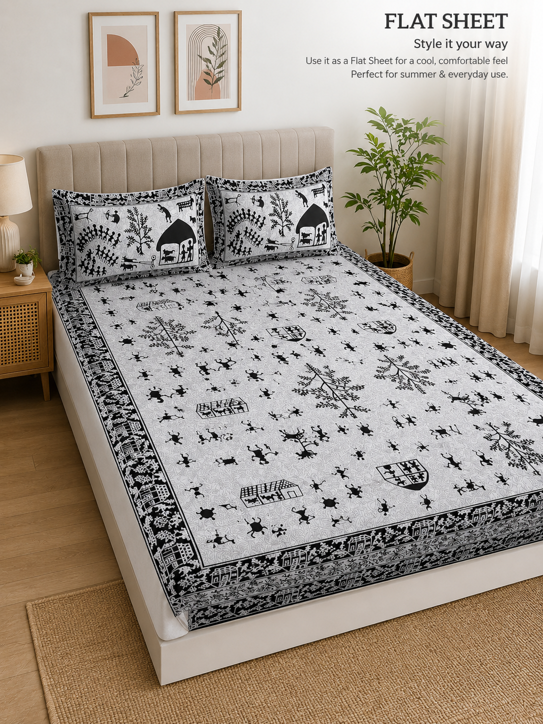 Black & White Printed Flat Bed Sheet Set
