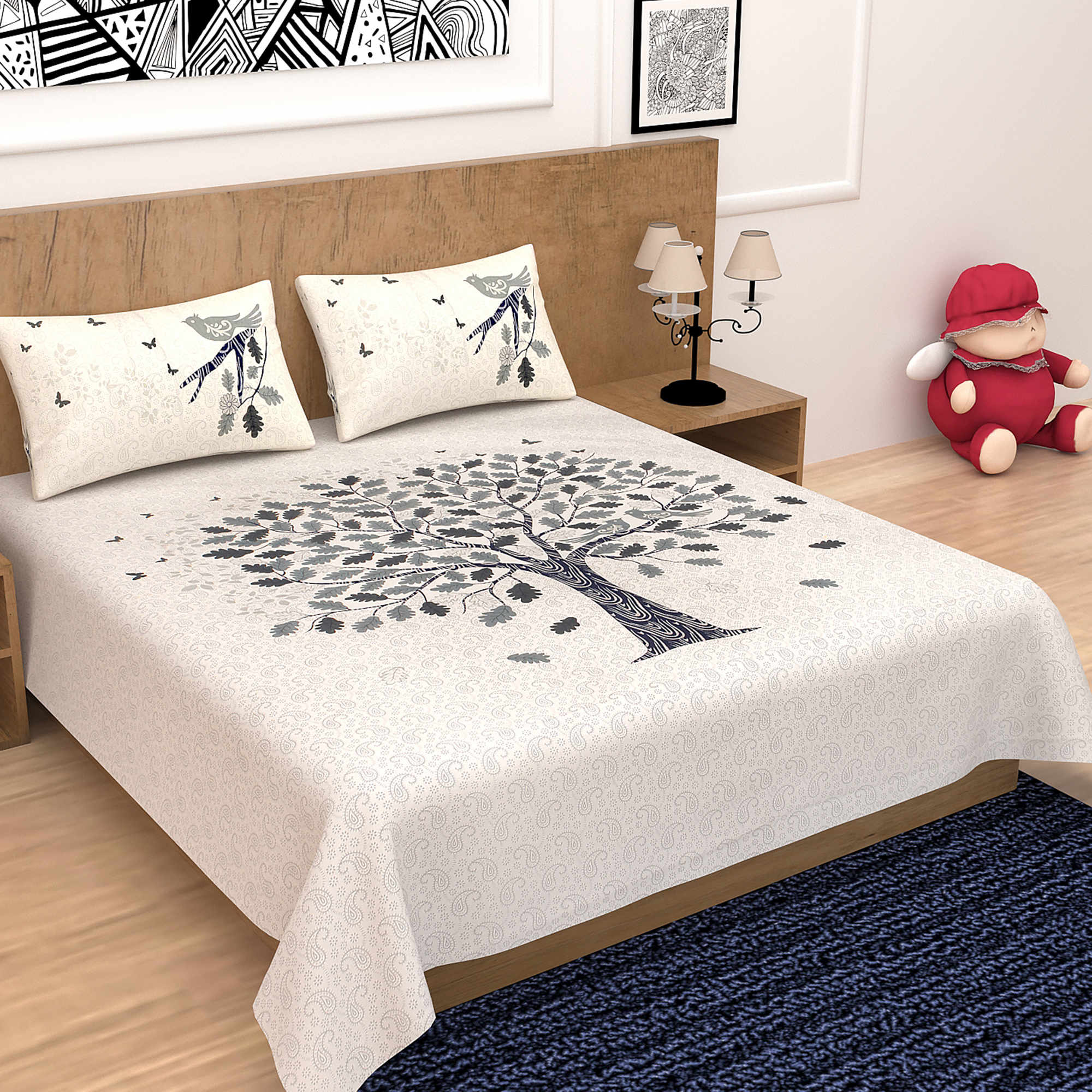 Tree Print Cotton Bed Sheet