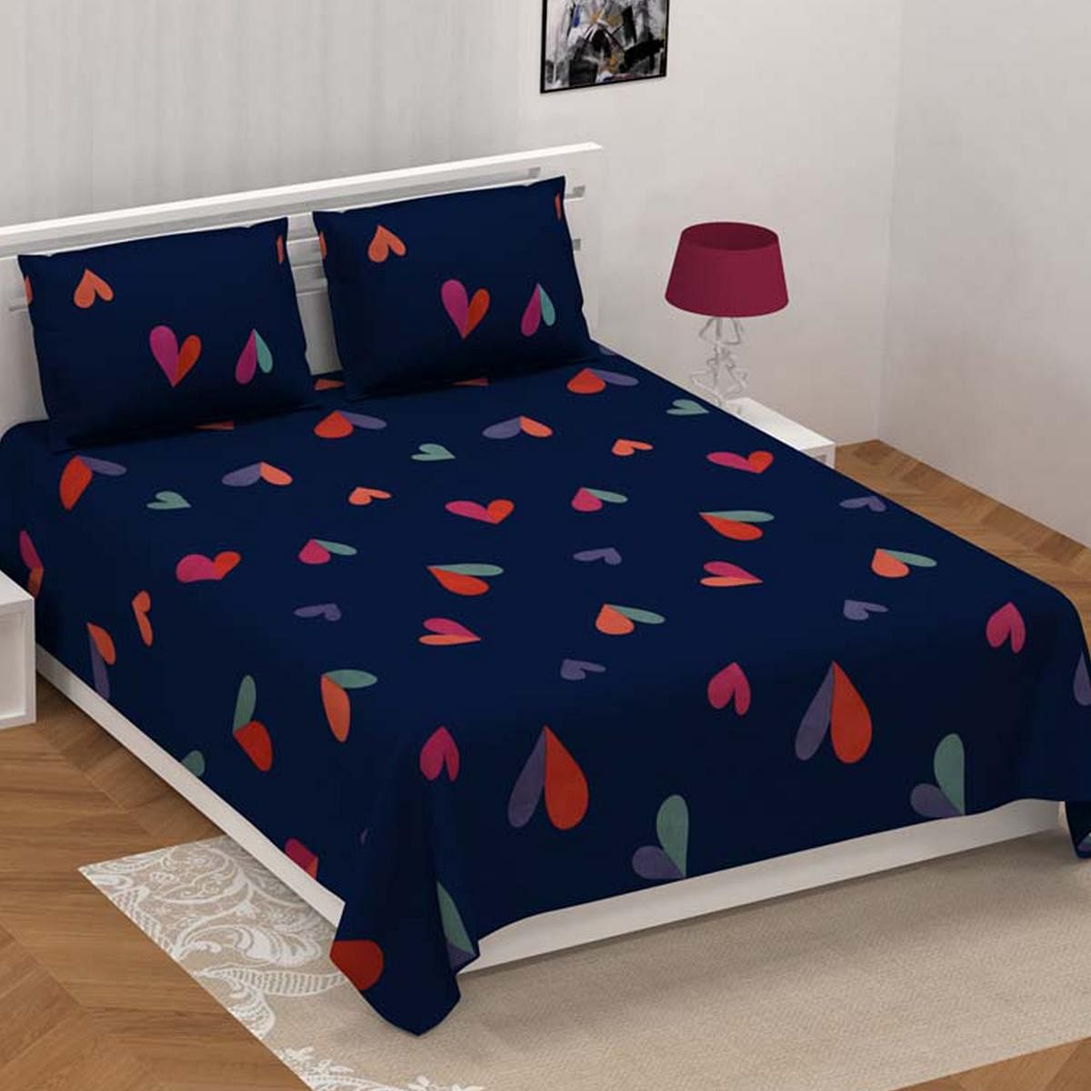 Heart Pattern Double Bed Sheet Set