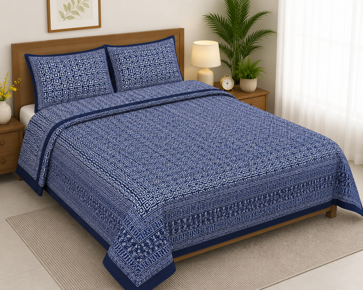 Blue Geometric King Size Bedsheet Set