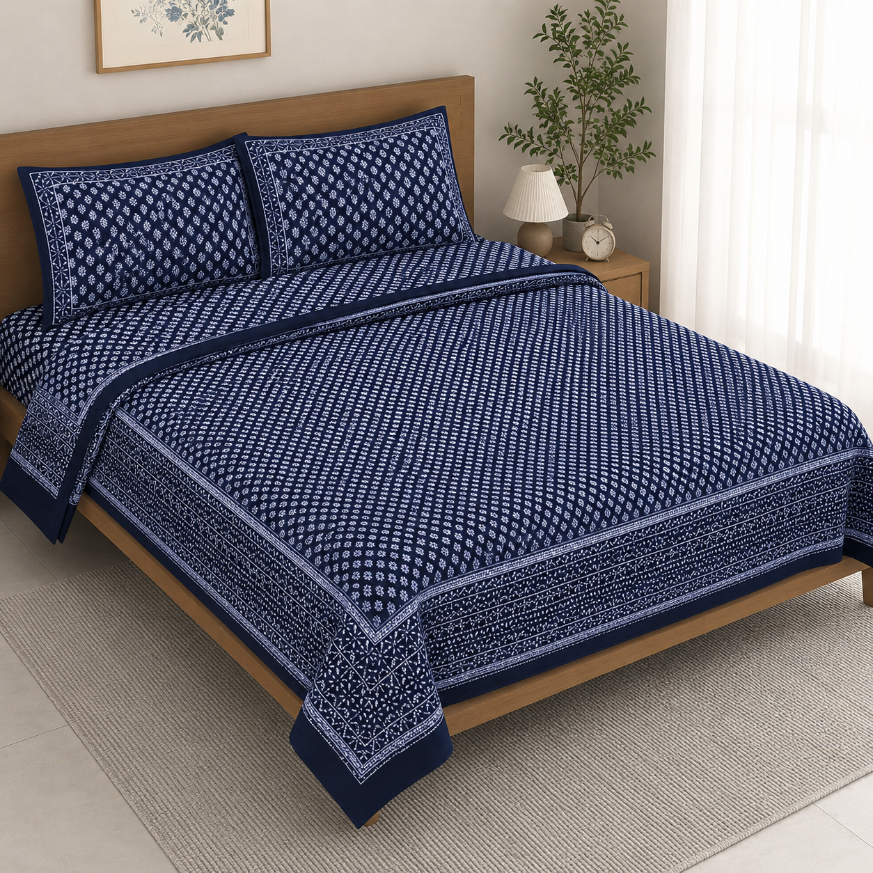Indigo Print Cotton Bedsheet Set